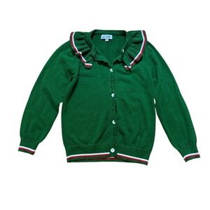 Girlhood Cardigan Kids Green Excellent Ruffle Collar Button Front SIZE 8